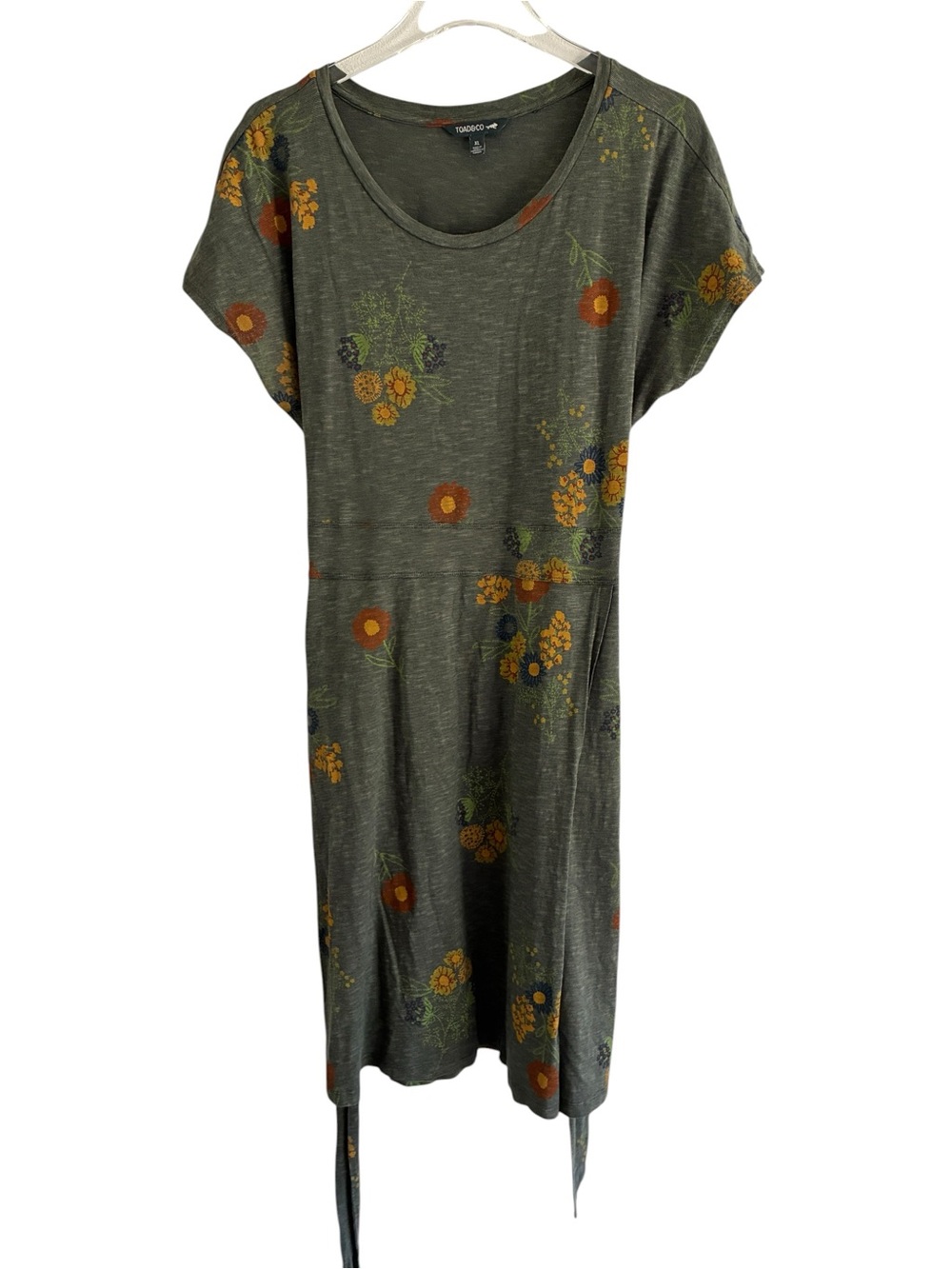 Toad&Co Cue Wrap Short Sleeve Dress Olive Floral Dress XL - Picture 7 of 10